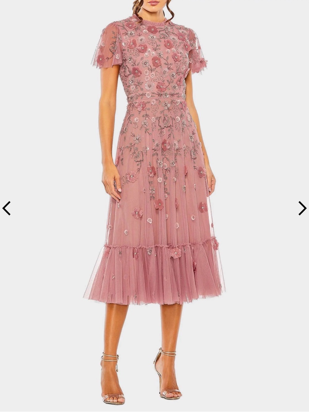 Mac Duggal Embellished Floral Appliqué With Beaded Detail A Line Midi Dress